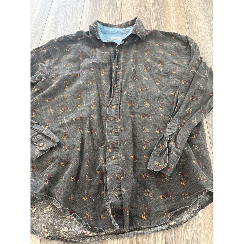 Vintage Bugle Boy Company Mens Large Fly Fishing Lure Print Button Down Shirt L